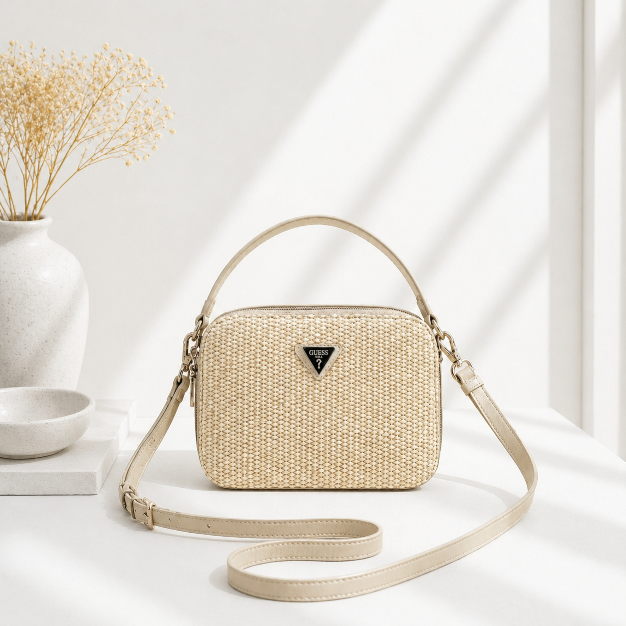 Mala Camera Bag em Rattan Natural com Correia a Tiracolo - Bold Shoes