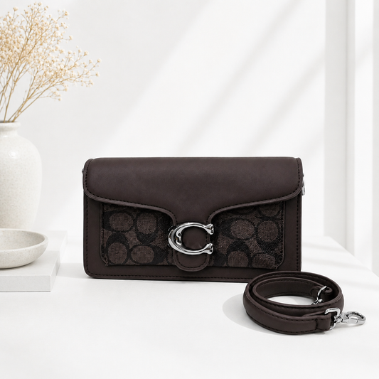 Mala Crossbody Castanha com Padrão Monograma e Correia a Tiracolo - Bold Shoes