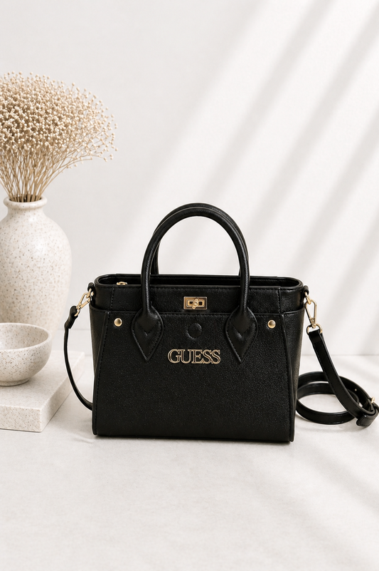 Mala Satchel Preta Texturada com Alças Duplas e Correia a Tiracolo - Bold Shoes